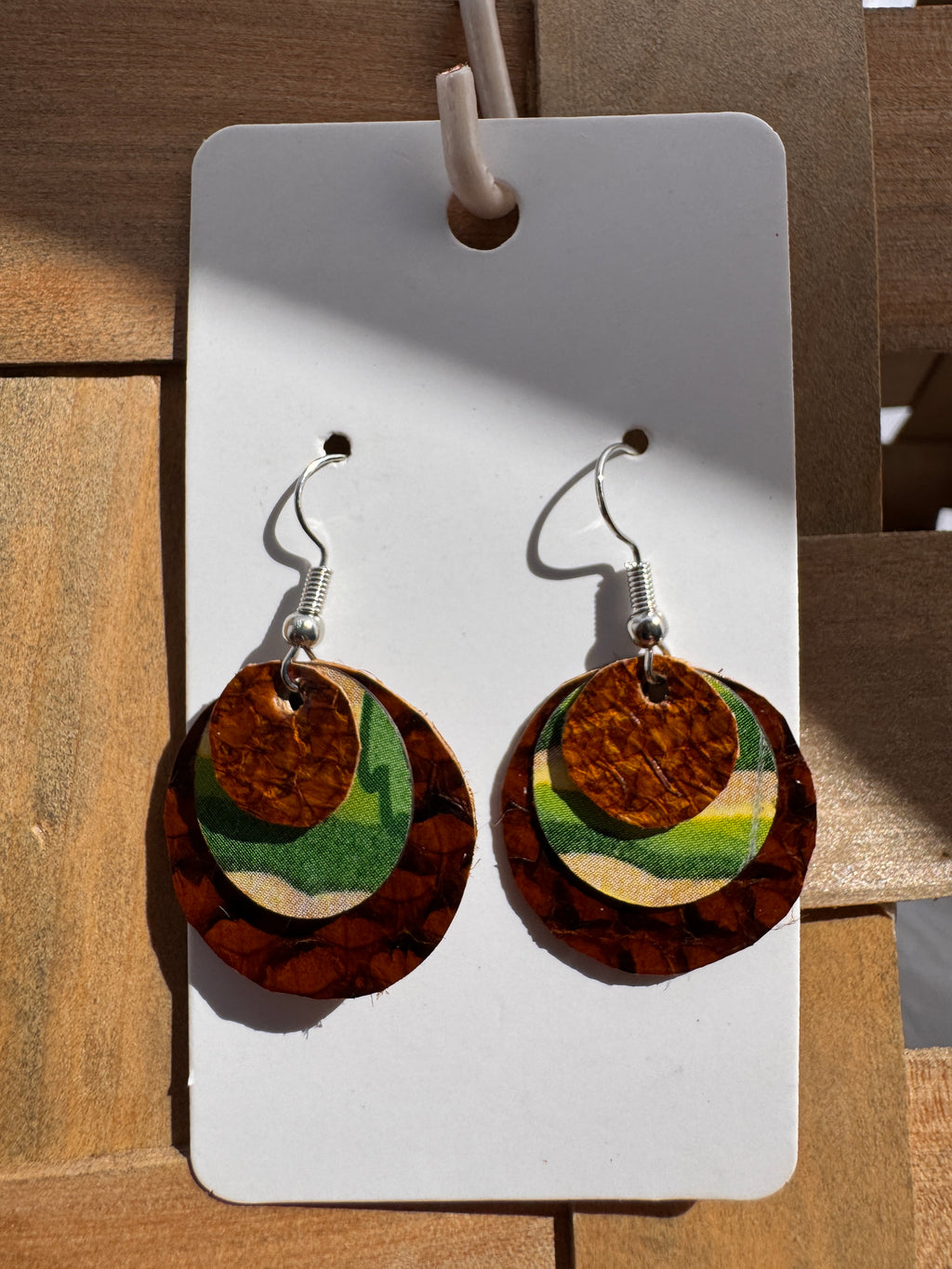 Layered Recycled Tin & Fish Leather Earrings