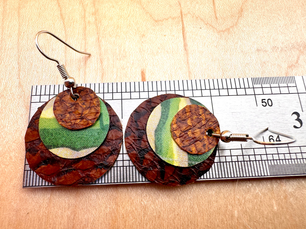 Layered Recycled Tin & Fish Leather Earrings