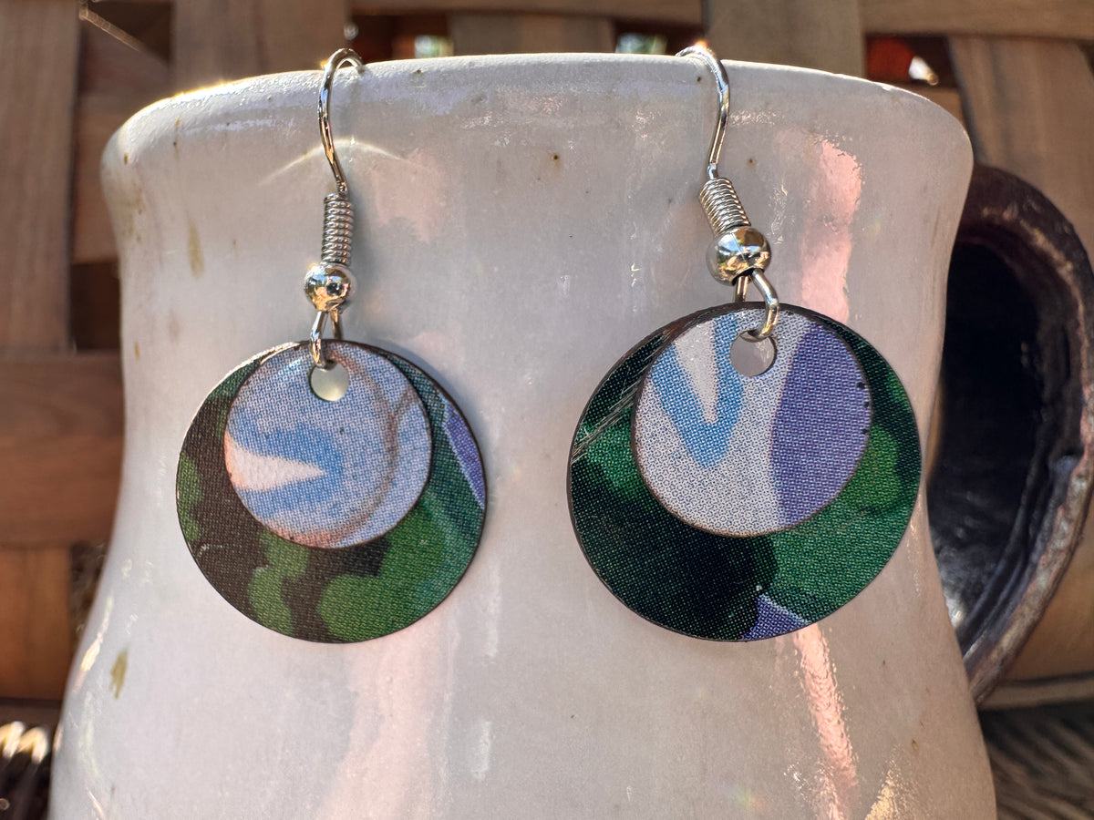 Round Botanical Print Earrings