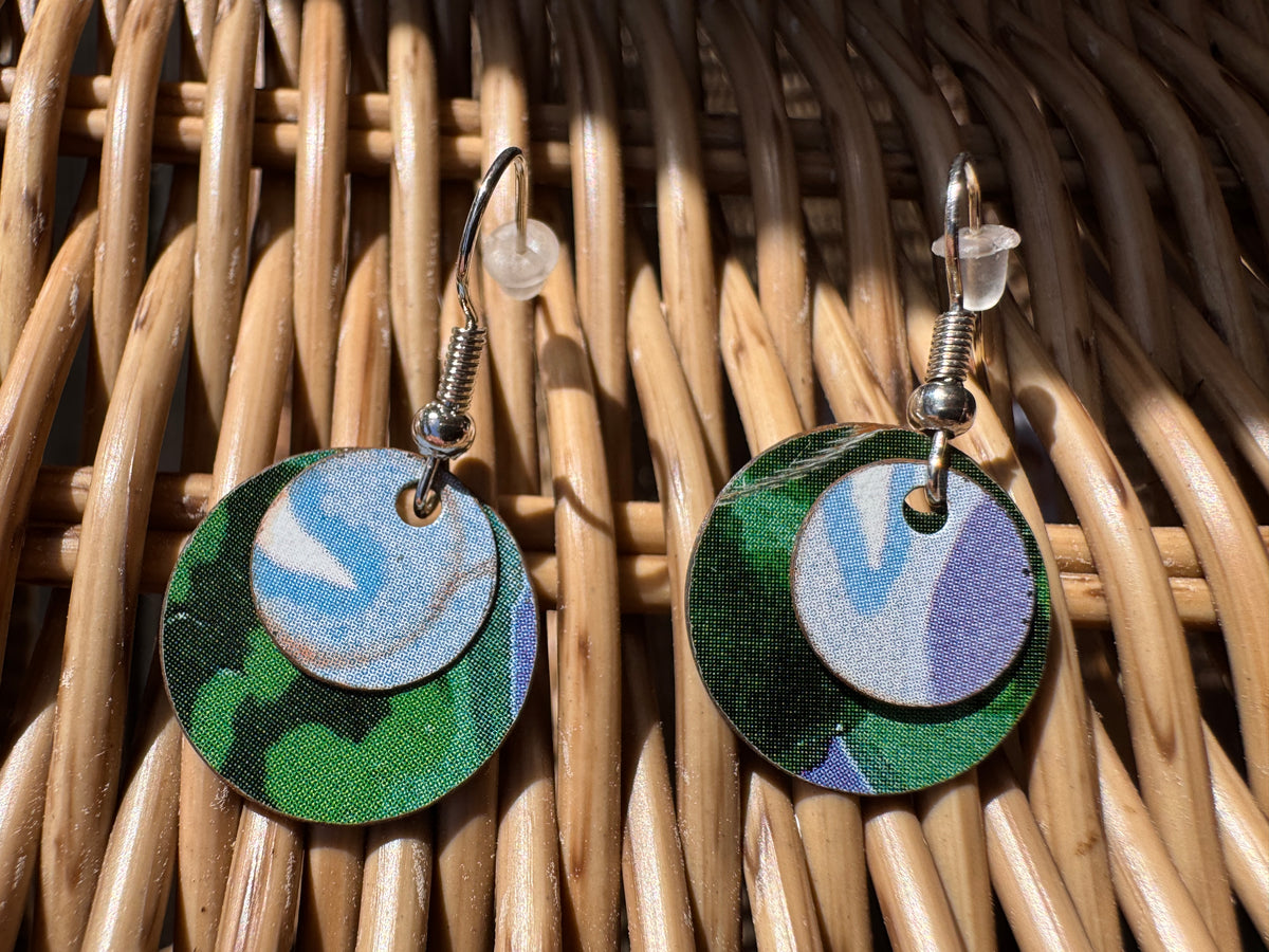 Round Botanical Print Earrings