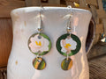 White Floral Double Disc Dangle Earrings