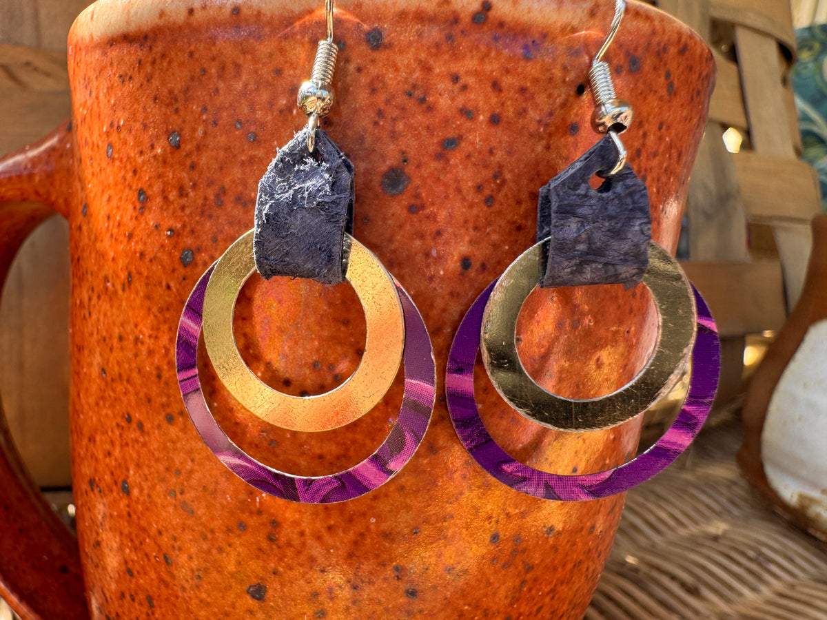 Navy & Purple Double Hoop Dangle Earrings