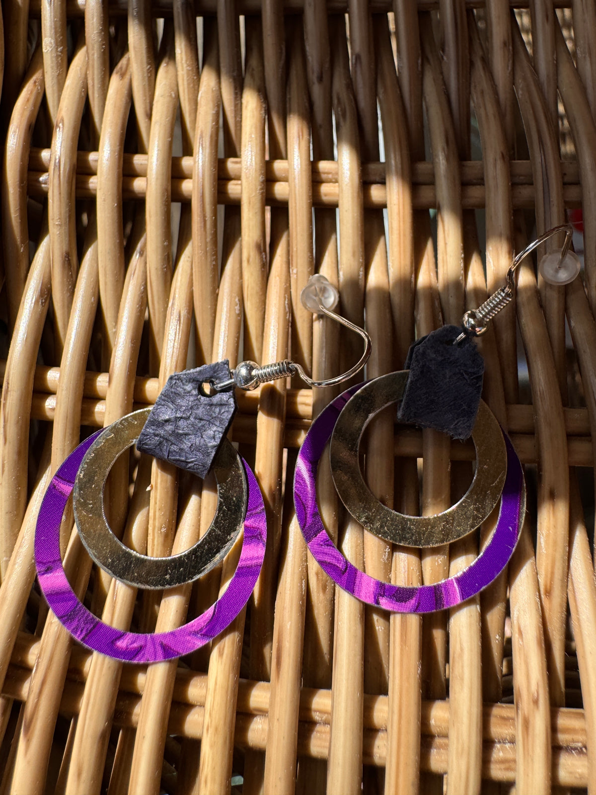 Navy & Purple Double Hoop Dangle Earrings