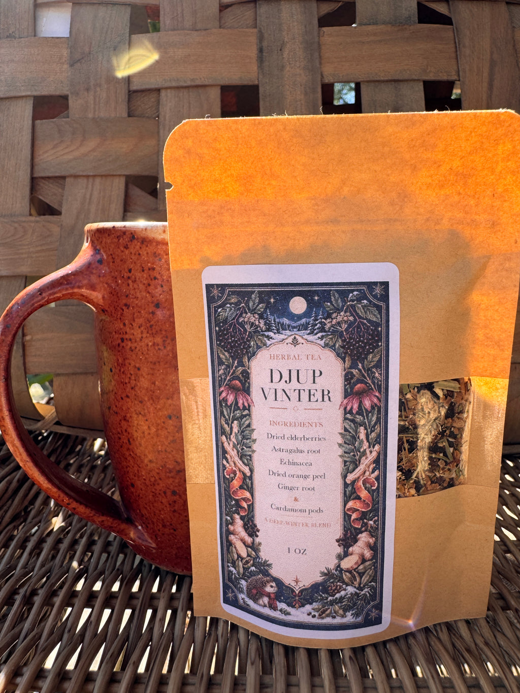Djup Vinter Herbal Tea pouch with mug — Deep Winter blend by Hedgie's Cupboard