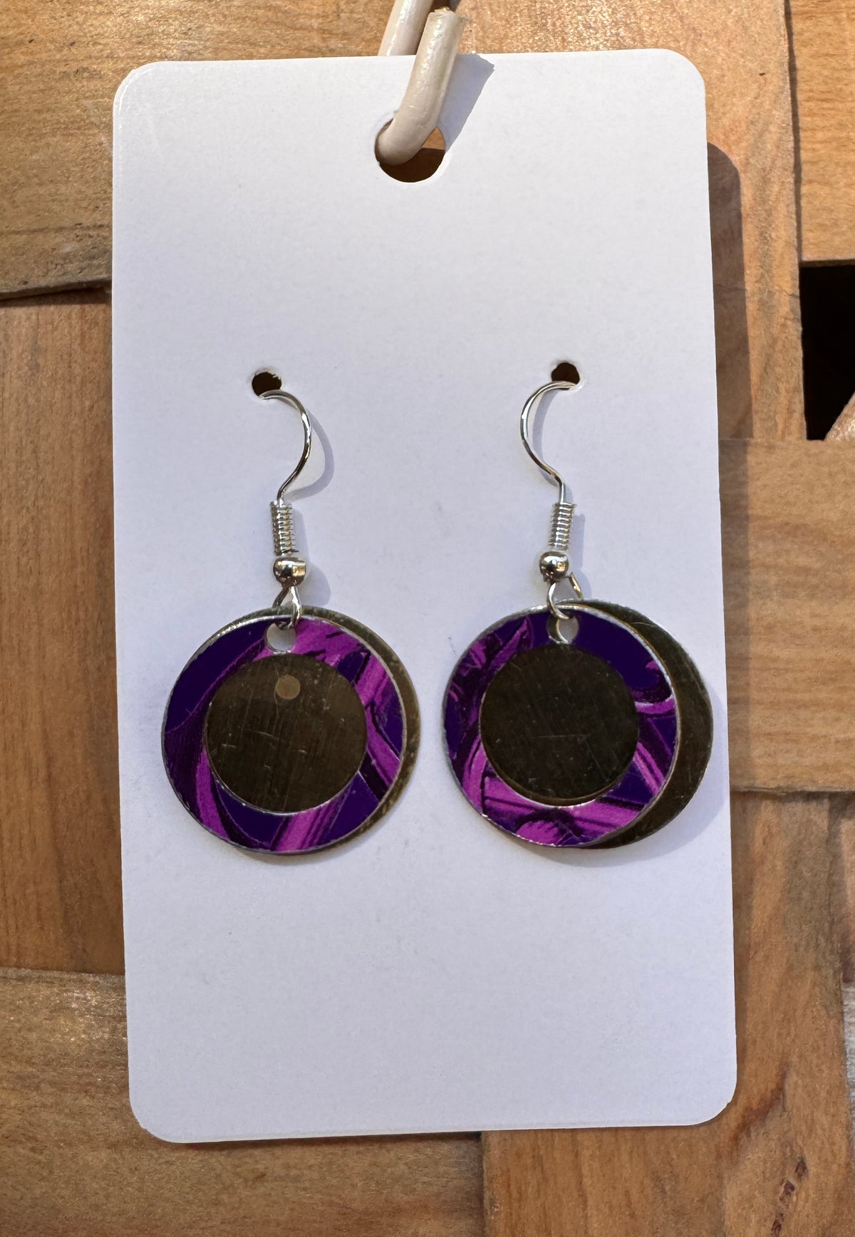 Purple & Silver Halo Circle Drop Earrings